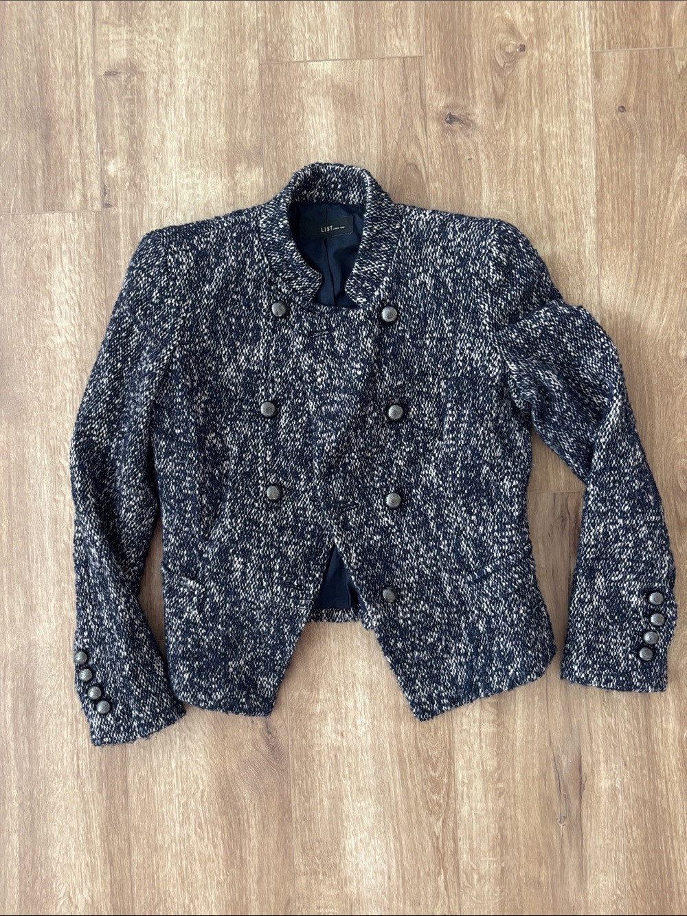 Navy & White Tweed Double-Breasted Women's crop Jacket